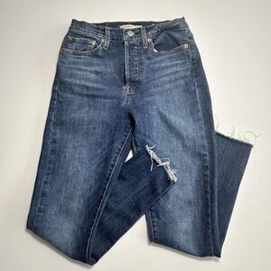 Levi’s Wedgie Skinny Jeans Size 27 High Rise Raw Hem Distressed Denim Button Fly